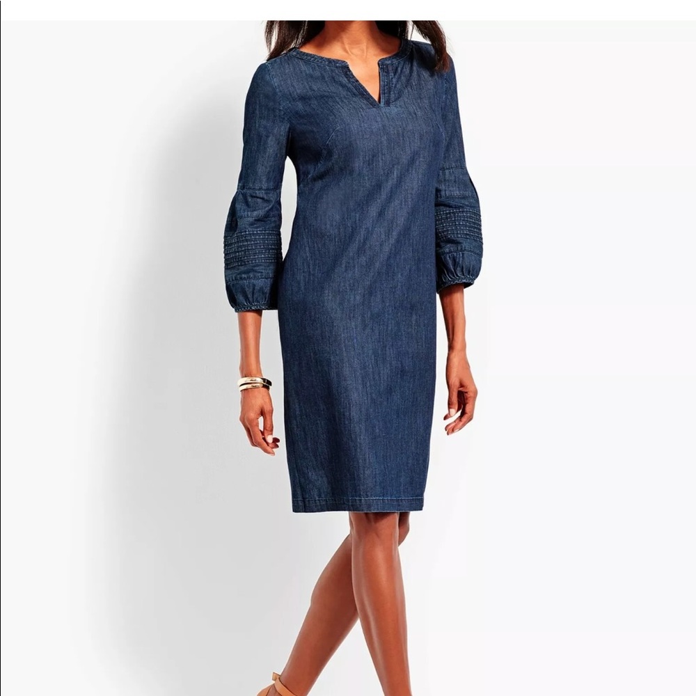 DENIM SHIFT DRESS STRIATED VNECK